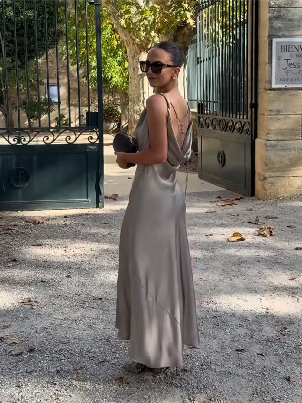 Zara Taupe Satin Backless Slip Maxi Dress